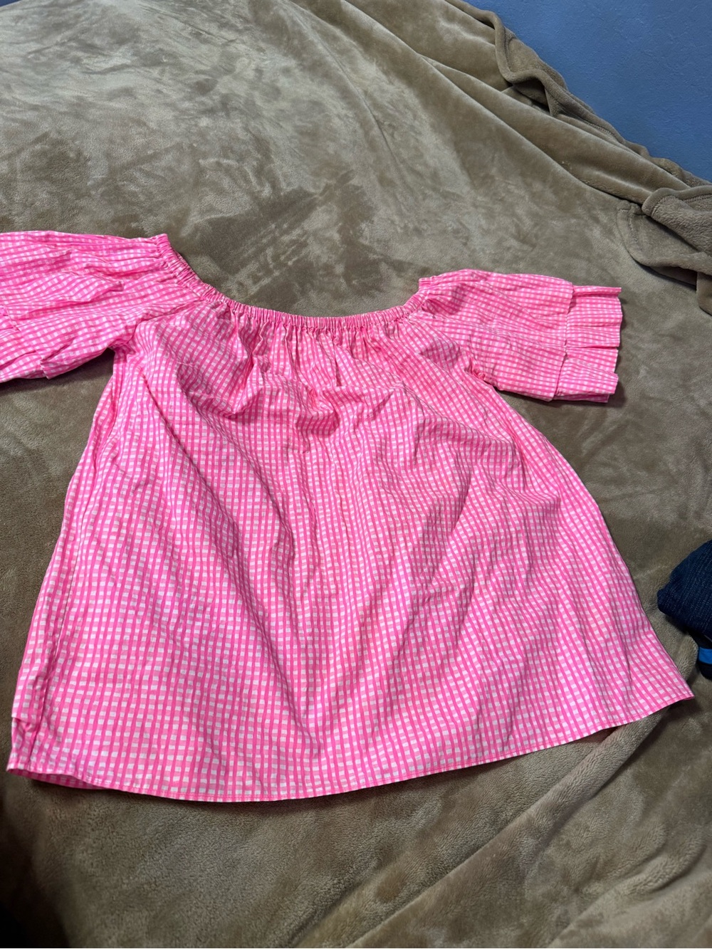 Lilly Pulitzer Frankee Pink and White Gingham Off-Shoulder Top